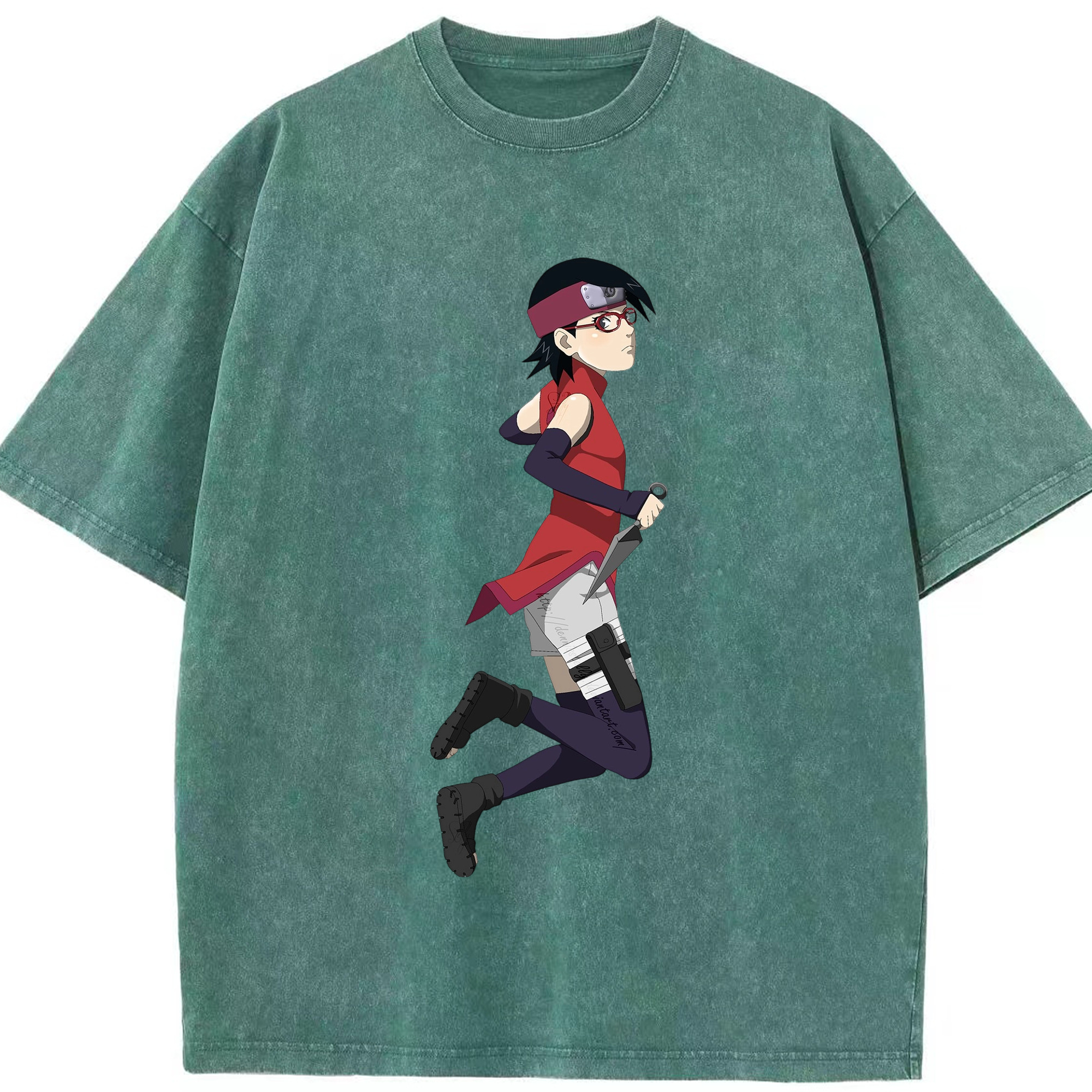 （画像用） NARUTO -ナルト- うちは サラダ Uchiha Sarada 綿100% ヴィンテージ風 半袖Tシャツ（フロントプリント）
